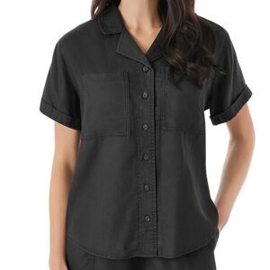 Member’s Mark NWT Tencel Camp Shirt Womens Black Collared Button-Up 2 Pockets